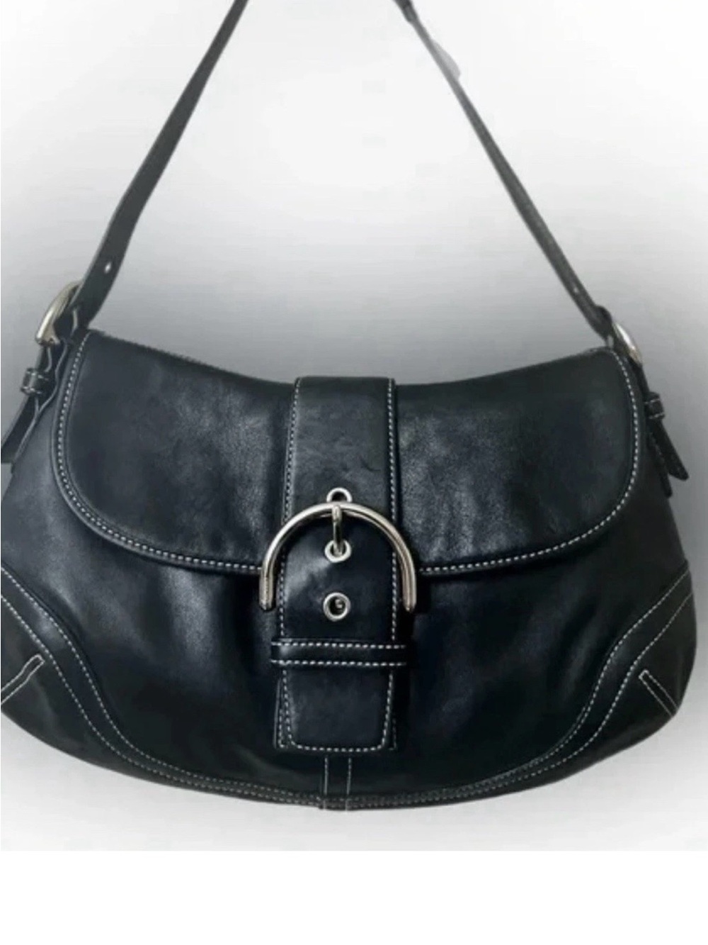 COACH Large Soho Vintage  Black Leather Shoulder Bag Silver Buckle
